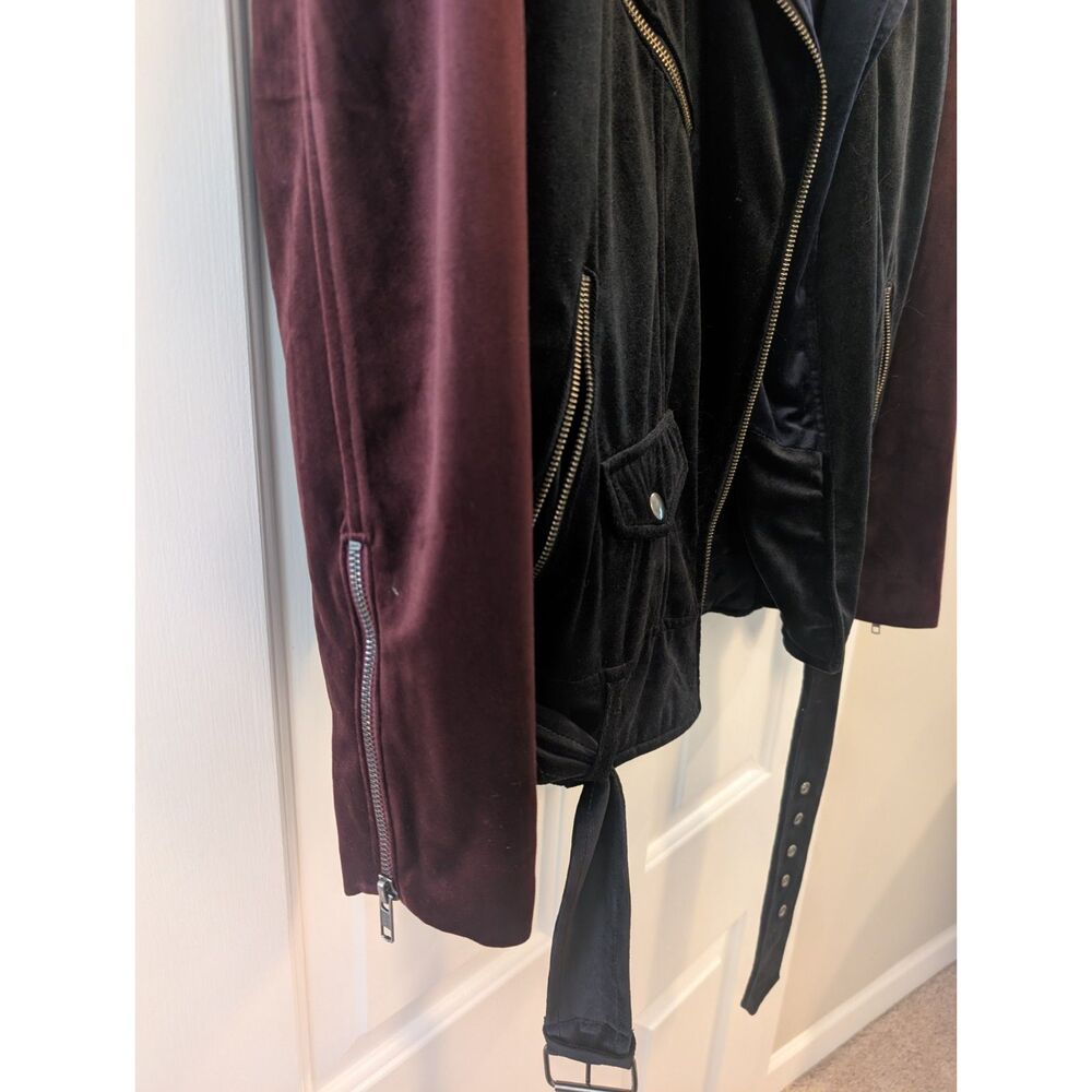 NWT Bolongaro Trevor Velvet Biker Jacket Black Burgundy Navy Size L